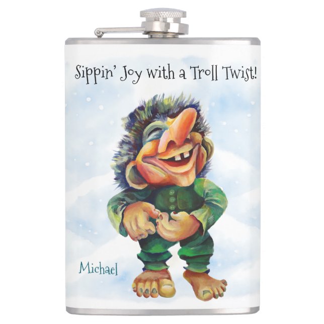 Flasques Drôle Troll Hip Flask Sippin’ Joie avec une torsio (Devant)