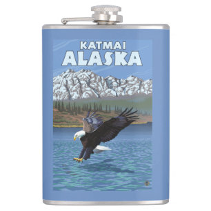 Flasques Eagle chauve plongeant - Katmai, Alaska