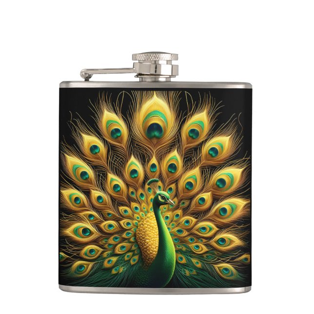 Flasques Écran Majestueux Peacock Vert Et Or (Devant)