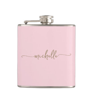 Flasques Écriture de nom de monogramme doré élégant rose po