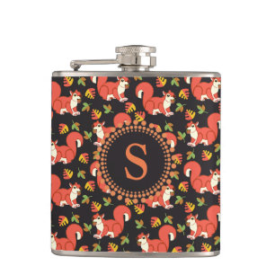 Flasques Écureuil et feuille d'automne Motif Monogramme