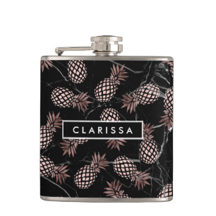 Flasques élégant ananas rose or en marbre noir moderne