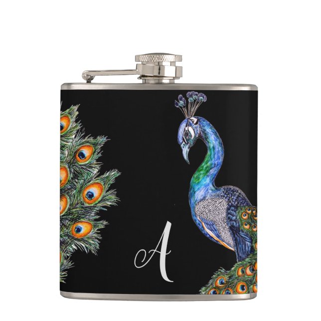 Flasques Élégant aquarelle Peacock Monogramme (Devant)