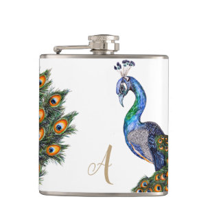 Flasques Élégant aquarelle Peacock Monogramme