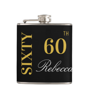 Flasques Elégant Black and Gold 60e anniversaire Personnali
