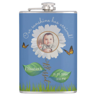 Flasques Elégant Daisy Blue Floral Cute Baby Photo & Nom