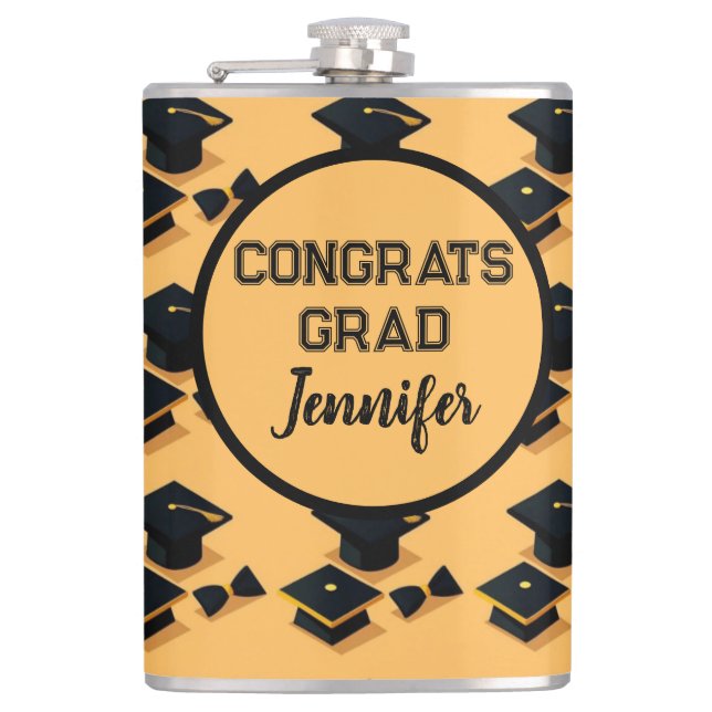 Flasques Elegant Gold and Black Graduation Cap Pattern (Devant)