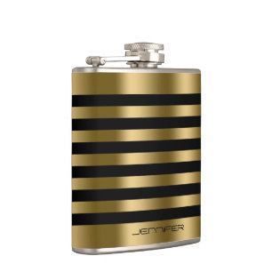Flasques Elégant Gold Metallic Stripes Arrière - plan noir