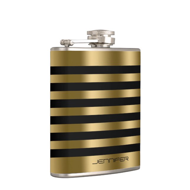 Flasques Elégant Gold Metallic Stripes Arrière - plan noir (Droite)