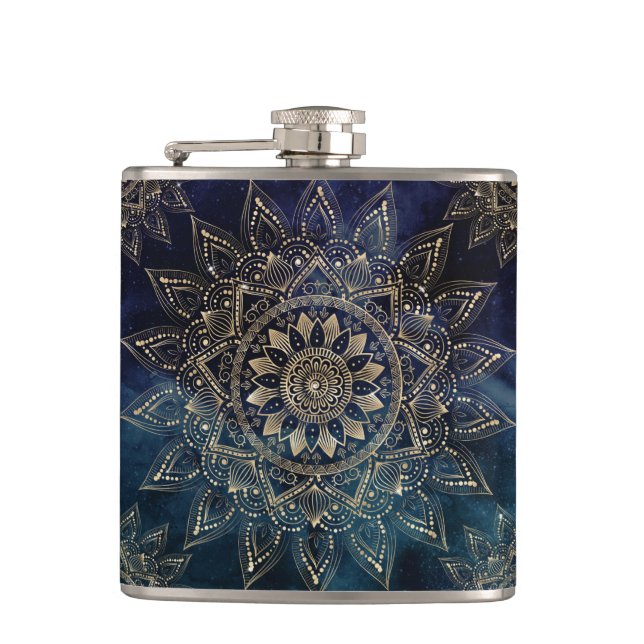 Flasques Elégant Mandala Gold Blue Galaxy (Devant)