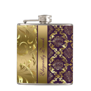 Flasques Élégant Métal Purple & Or Damas Et Dentelle 2