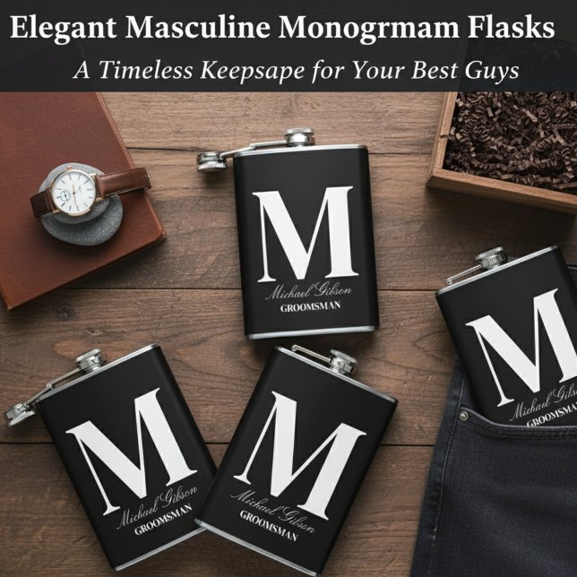 Flasques Elegant Monogram Flask - Personalized Groomsmen Gi (Elegant Monogram Flask - Personalized Groomsmen Gift)