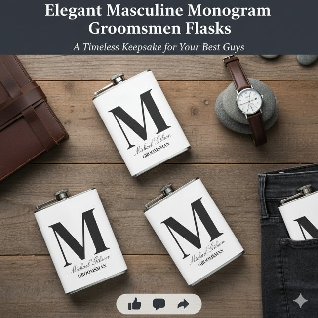 Flasques Elegant Monogram Flask - Personalized Groomsmen Gi (Elegant Monogram Flask - Personalized Groomsmen Gift)