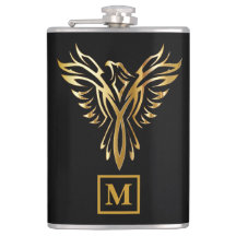 Élégant Monogramme ascendant Phoenix noir et or