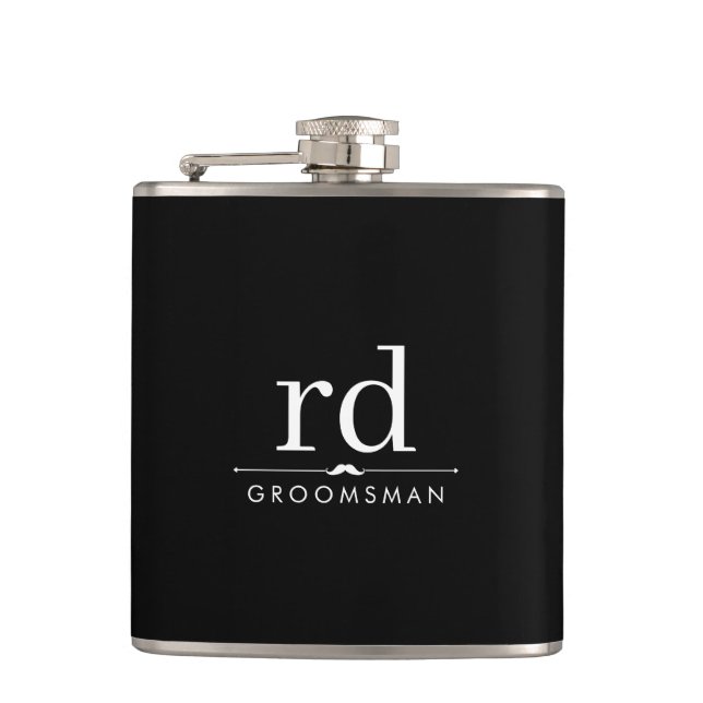 Flasques Élégant Monogramme noir et blanc Groomsmen Cadeau (Devant)