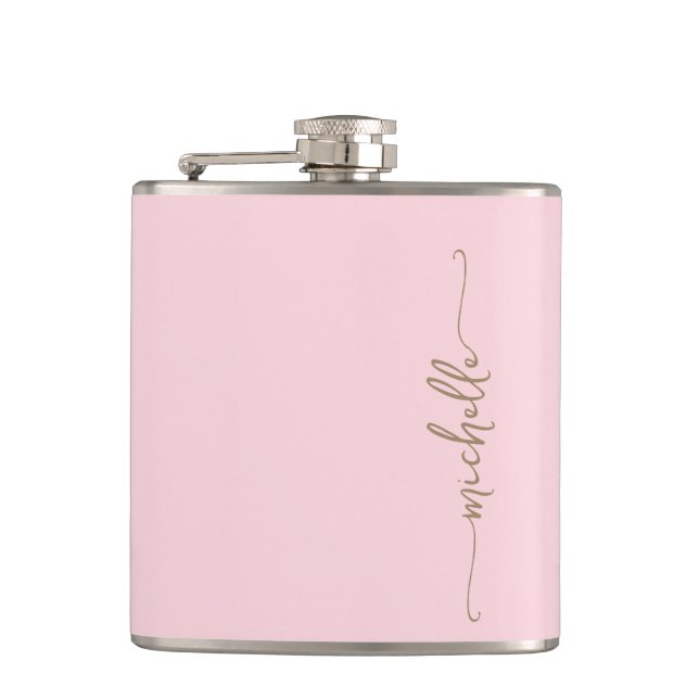 Flasques Élégant Monogramme Or Nom Script Blush Rose (Devant)