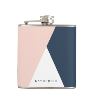 Flasques Elégant rose pâle & bleu marine triangles géom
