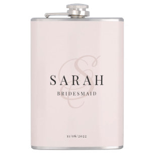 Flasques Élégante calligraphie Rose Monogram Bridesmaid Cad