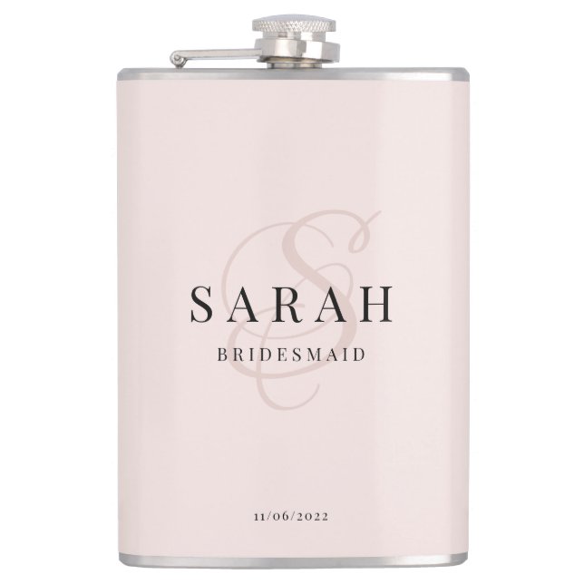 Flasques Élégante calligraphie Rose Monogram Bridesmaid Cad (Devant)