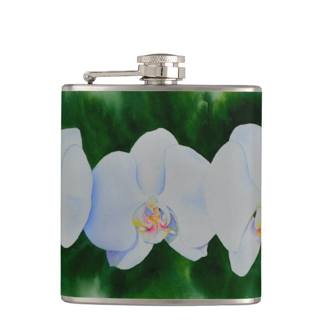 Flasques Elégante peinture d'orchidée tropicale blanche (Devant)