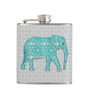 Flasques Éléphant de fleur de mandala - turquoise, gris e