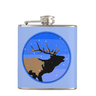 Flasques Elk bouillonnant en hiver - Art original de la fau