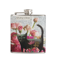 Endormez-vous pour rêver Chat noir Fleurs roses ch