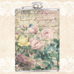 Flasques Ephémère florale rose avec ruche et écriture