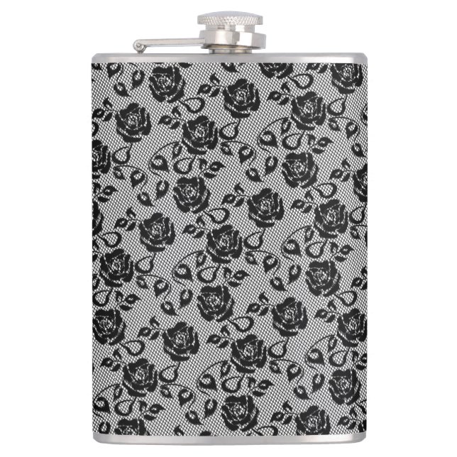 Flasques Faux Black Lace Rose Fishnet Flask Cadeau (Devant)