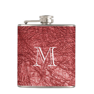 Flasques Faux Monogramme en cuir rouge en acier inoxydable