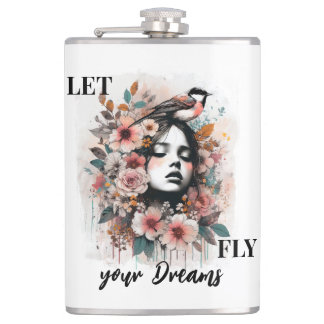 Flasques Femme Florale Rêveuse avec Oiseau et Inspiration