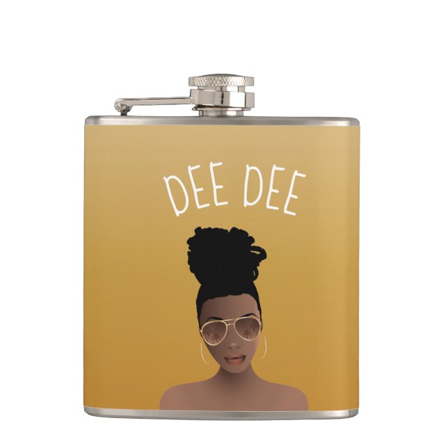 Flasques Femme noire, Nuances d'or & High Bun, Or Jaune (Devant)