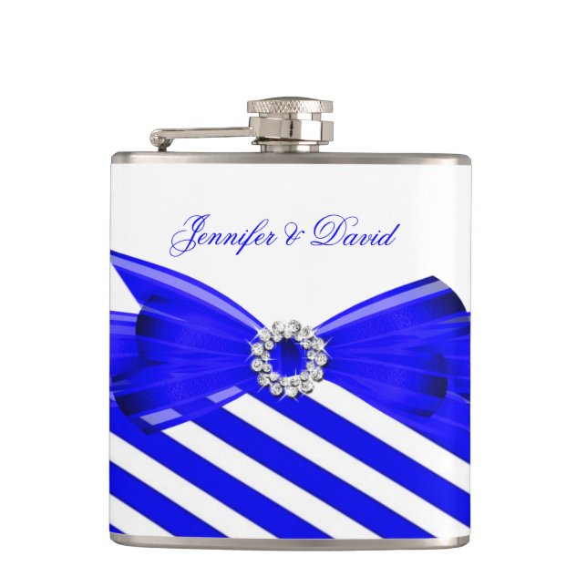 Flasques Fiançailles Mariage Royal Blue White Stripe (Devant)