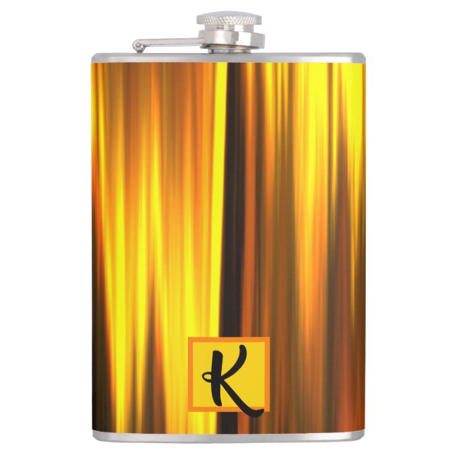 Flasques Fiery Orange Jaune Noir Monogramme Cadeau pour Hom (Devant)