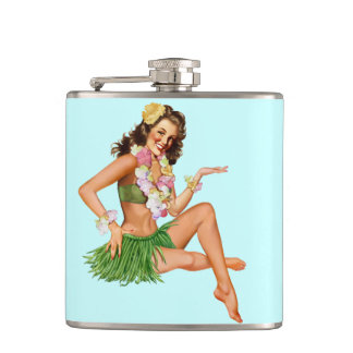Flasques Fille vintage hawaïenne de goupille- de plage