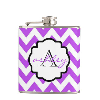 Flasques Fiole de monogramme de Chevron violet et blanc