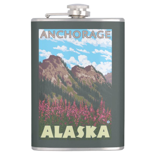 Flasques Fireweed et montagnes - Anchorage, Alaska (Devant)
