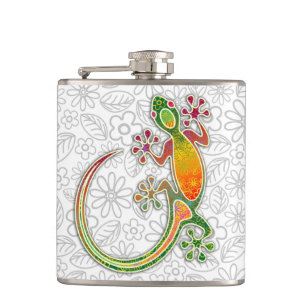 Flasques Flacons tribaux floraux d'art de Gecko