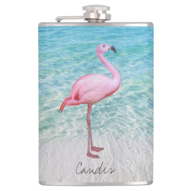 Flasques Flamant rose rose mignon Tropical Sandy Beach Nom  (Devant)