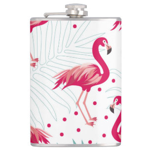 Flasques Flamingo tropical et feuille, motif d'été.