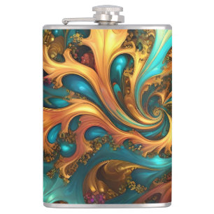 Flasques Flammes Abstraites or Turquoise orange,