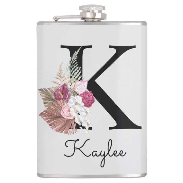Flasques Fleur de Boho rose avec initiale K monogrammée (Devant)