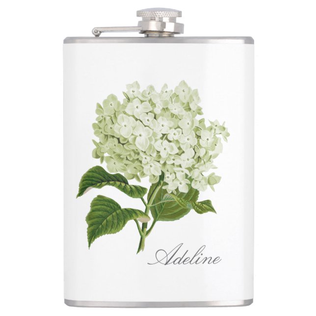 Flasques Fleur d'hydrangea verte et blanche avec nom (Devant)