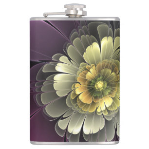 Flasques Fleur fractale grise et pourpre moderne abstraite