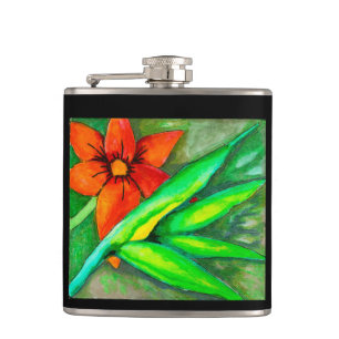 Flasques Fleur orange et fiole de feuilles vertes