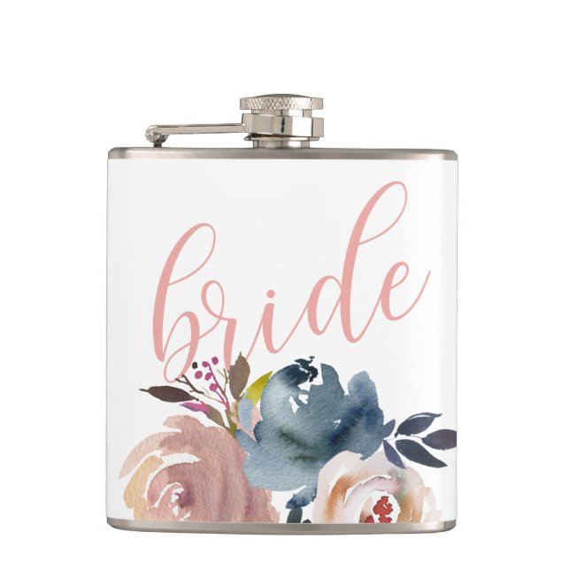 Flasques Fleur Rose Aquarelle Élégante Mariage de la Mariée (Devant)