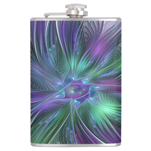 Flasques Fleur vert violet Art Abstrait moderne Fractal (Devant)