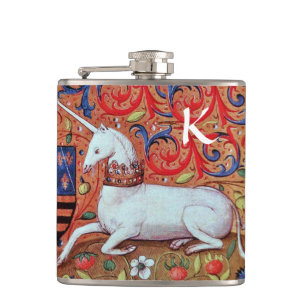 FLASQUES FLEURS D'UNICORN ET DE IMAGINAIRE, MONOGRAMME DE M