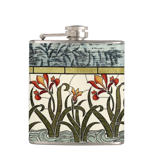 Flasques Fleurs en verre tendu avec bordure en tan (Devant)