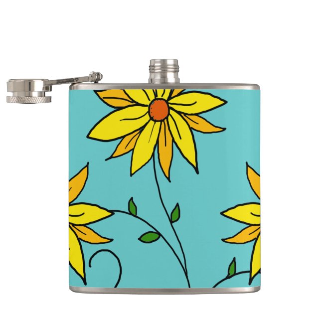 Flasques Fleurs jaunes joyeuses et amusantes Art doodle (Ouvert)